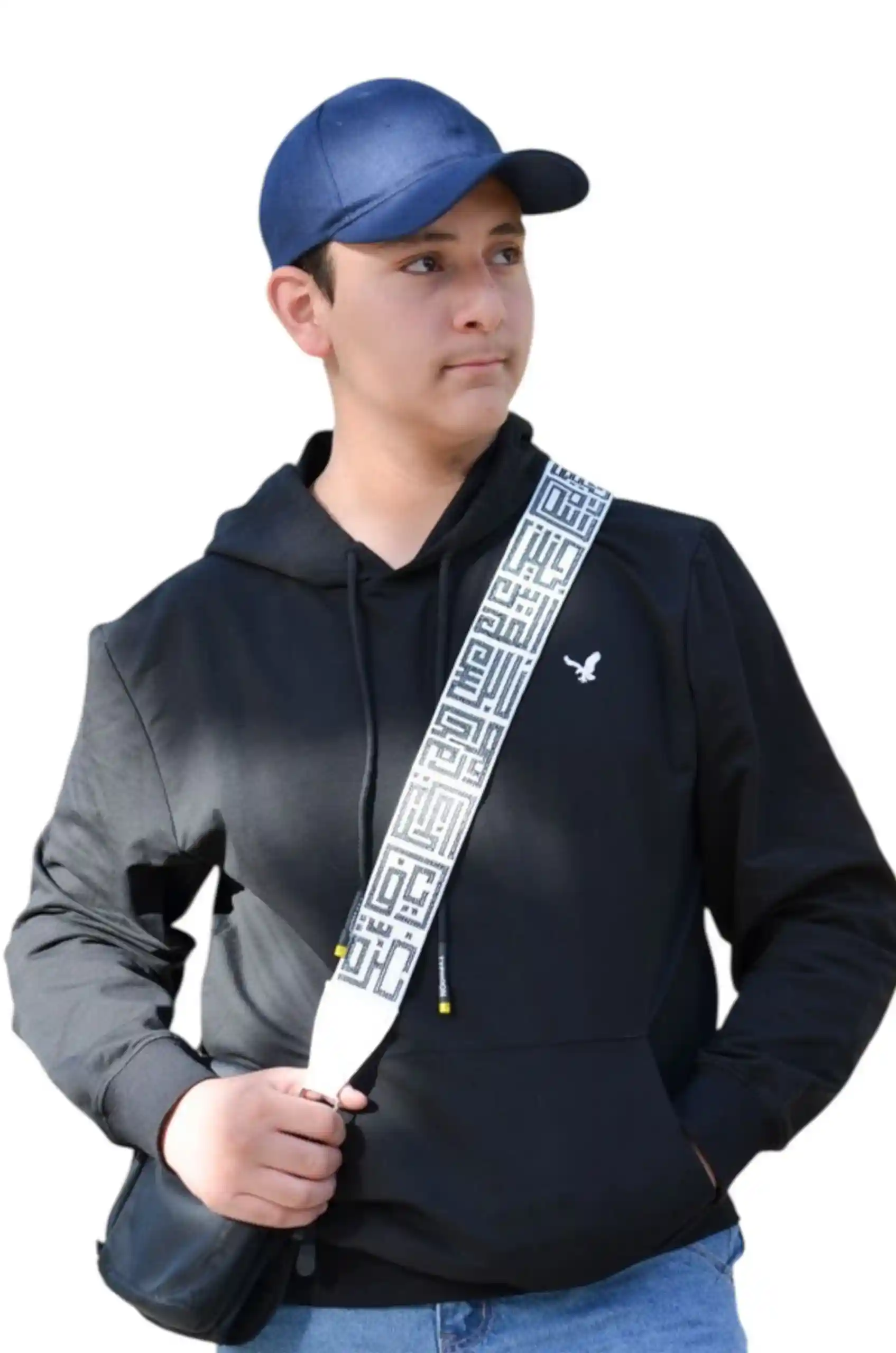 Black - White Palestine Cities Handbag Embroidered Strap – A stylish handbag embroidered strap, crafted with authentic patterns. Standard length (110 cm to 115 cm), lined with premium leather, and finished with high-quality accessories. Durable enough to hold up to 20 kg. Colors used: White, Black.