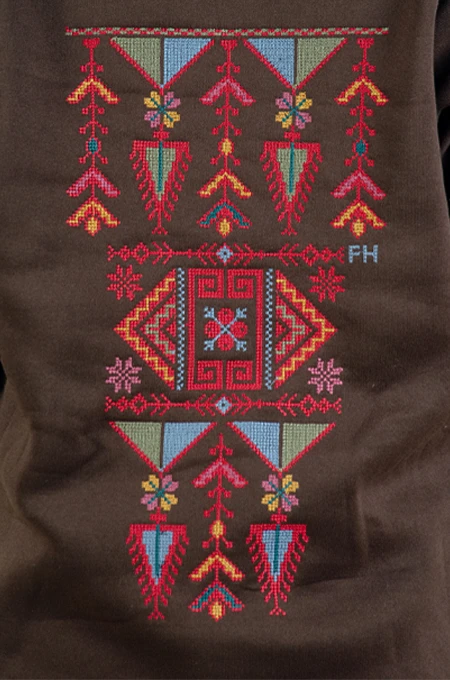 Brown Hoodie Set with Embroidery by Falahi House