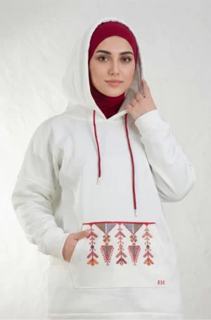 Creamy Hoodie Set with Embroidery by Falahi House