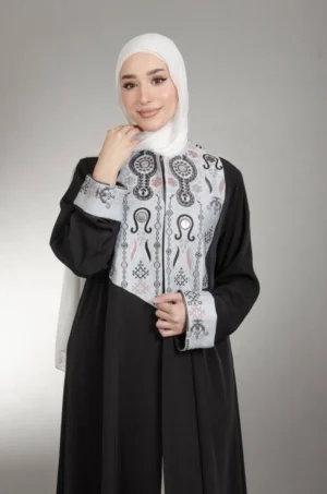 Black Fallahi Embroidered Open Abaya Queen by Falahi House in Jordan