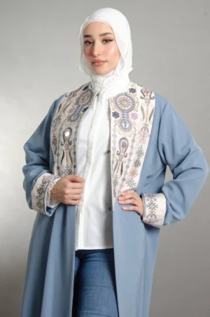 Blue Fallahi Embroidered Open Abaya Queen by Falahi House in Jordan