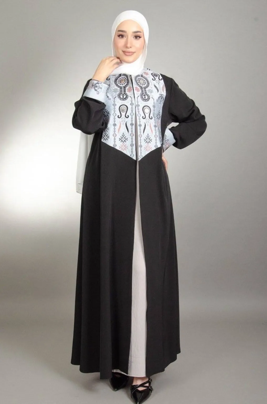 Black Fallahi Embroidered Open Abaya Queen by Falahi House in Jordan