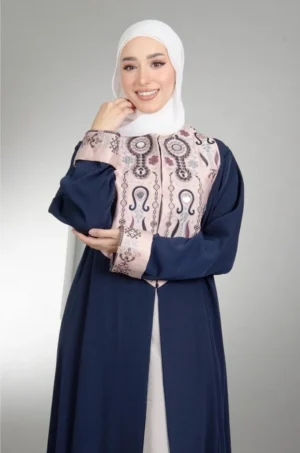 Navy Blue Fallahi Embroidered Open Abaya Queen by Falahi House in Jordan