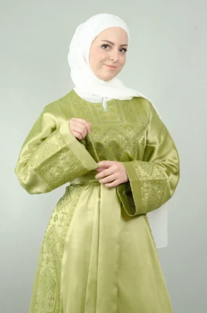 Olive Henna Thobe with Heritage Embroidery