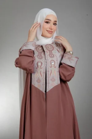 Pink Fallahi Embroidered Open Abaya Queen by Falahi House in Jordan